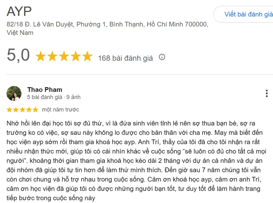 Phản hồi của học viên 1
